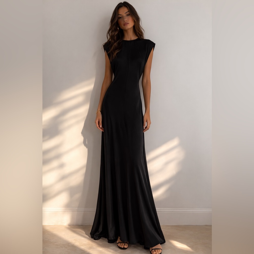 Faithfull The Brand Paloma Maxi Dress Black Silk Open Back NWT XS US 2 - Picture 2 of 10